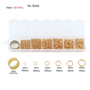 DIY jewelry making kit with KC gold jump rings in different sizes and opening tool