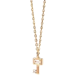 Golden S925 silver necklace with sparkling padlock heart key pendant on white background