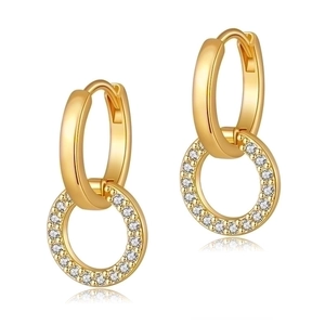 Gold double hoop earrings with micro-paved cubic zirconia pendants for a luxury look