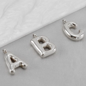 Puffy Balloon Alphabet Pendant Stainless Steel Bubble Letter 3D Metallic Jewelry Accessory For Necklace Bracelet Charm