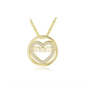 Golden heart necklace with MOM lettering and cubic zirconia for Mother's Day gift