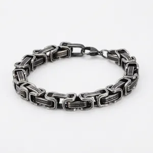 Men Byzantine Chain Bracelet Stainless Steel Square Link Jewelry Retro Oxidized Punk Industrial Style Lobster Clasp Accessory