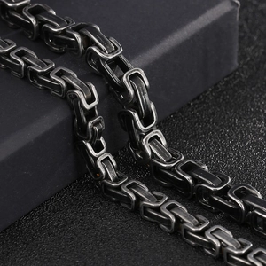 Byzantine Chain Bracelet Stainless Steel Square Link Retro Oxidized Industrial Punk Style For Men
