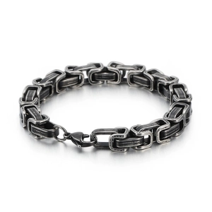 Retro stainless steel Byzantine chain bracelet for men with vintage oxidized finish