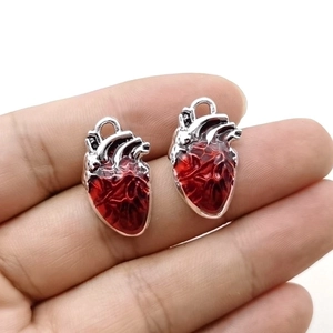 Anatomical Human Heart Charms Zinc Alloy Red Enamel Retro Gothic Punk Pendants For DIY Jewelry Making Necklaces Earrings