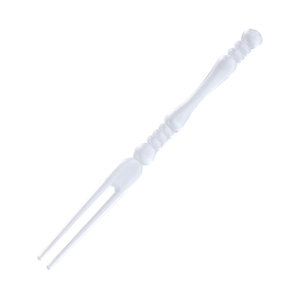 Disposable clear plastic fruit forks with double-prong design for cakes and snacks
