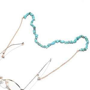 Fashionable eyeglass chain made of natural turquoise beads and gold metal chain