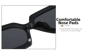 Detail of comfortable integrated nose pads on black square oversized plastic sunglasses