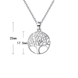 Detailed product size chart showing 25mm height for 925 sterling silver tree of life pendant