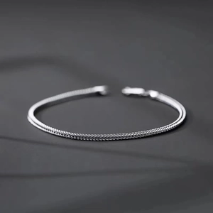 Silver stainless steel woven texture bracelet with smooth metal clasps for men
