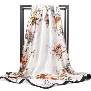 Vierkante Sjaal Met Bloemenprint Satijn Satijnachtig Hoofddoek Elegant Modieus Halstuch Voor Dames Decoratief