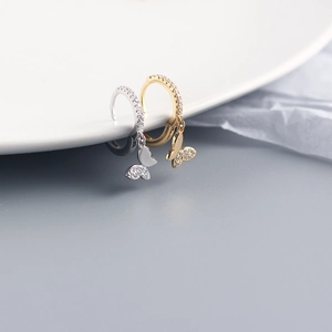 Luxurious S925 sterling silver butterfly drop earrings with diamonds in gold and silver