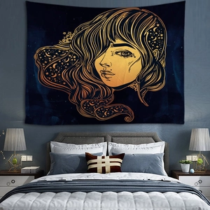 Tenture céleste avec déesse du soleil et de la lune dorée pour décoration de chambre
