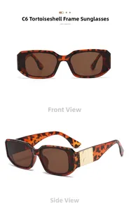 Détails de lunettes de soleil carrées en écaille avec logo doré et verres bruns