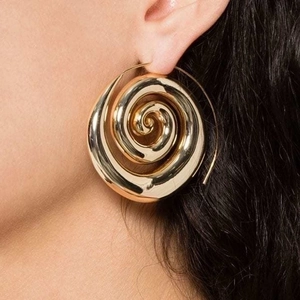 Exaggerated 18K Gold Plated Copper Spiral Round Disc Hoop Earrings For Women Personality Geometric Fashion Jewelry Gift
