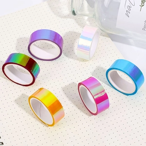Set of 6 rolls vibrant holographic laser washi tape with rainbow gradient for scrapbooking
