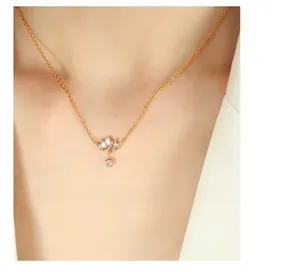 Detailed close-up of a 18K gold-plated necklace featuring zircon lotus pendant on a model
