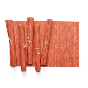 Orange woven Teslin PVC placemat set with bamboo texture for heat resistant dining
