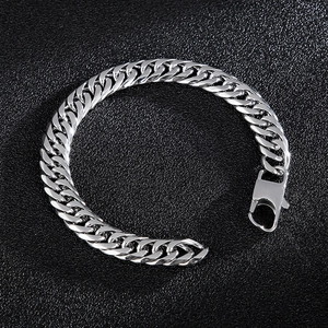 Silver Cuban chain bracelet for men in titanium steel with square spring buckle