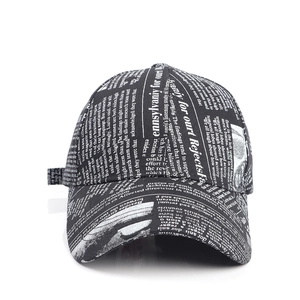 Casquette vintage imprimé journal avec sangle réglable en coton noir de haute qualité