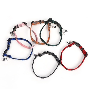 Adjustable plaid pet collars with bows and bells in six colors for cats and small dogs