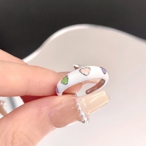 Enamel flower bow snake open ring with colorful heart patterns for women