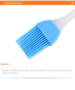 Macro detail of the heat-resistant blue silicone bristles and translucent plastic handle