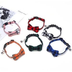 British plaid pet collars with bows and bells for cats and small dogs in six colors
