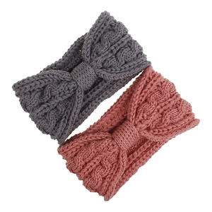 Bandeaux d'hiver en tricot torsadé gris foncé et rose lotus, accessoires de protection