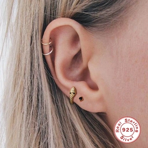 S925 sterling silver snake hoop earring set with gold finish and minimalist cuffs