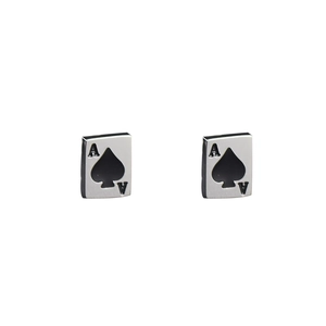 Creative silver titanium steel poker ace earrings with black heart spade A pattern