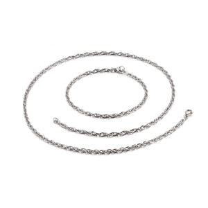 Polished stainless steel dual chain set including a necklace and matching bracelet