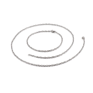 Elegant silver stainless steel twist chain necklace displayed on a clean white surface