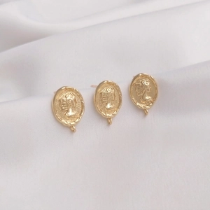 Vintage 14K gold filled oval queen portrait coin charms with loops for DIY earrings
