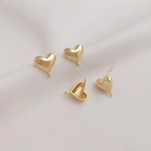 Polished 14K gold filled 3D heart stud earrings with loop for DIY jewelry making