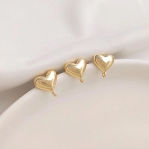 Polished 14K gold plated heart stud earrings components with loops for DIY jewelry making