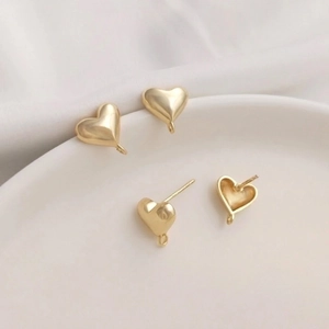 Heart Shaped Earring Stud Posts With Open Loop 14K Gold Plated Copper For DIY Jewelry Making Accessories Findings