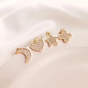 14K gold plated micro-pave zircon heart star moon pendants for DIY jewelry making