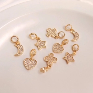 14K gold plated charms with zircons in heart star and moon shapes for DIY jewelry