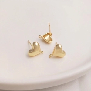 14K gold filled matte heart stud earrings with open loops for DIY jewelry making