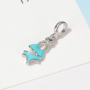 Silver bikini charm with light blue enamel inlay for DIY bracelets and jewelry