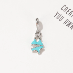 Blue enamel bikini pendant in silver for summer jewelry bracelets and DIY charms