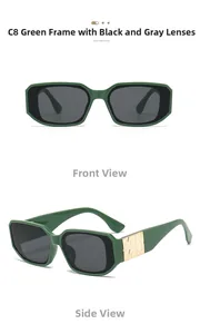 Détails de lunettes de soleil carrées vertes avec ornements en métal doré MIM