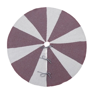 Knitted 48-inch Christmas tree skirt with grey and purple radial striped pattern