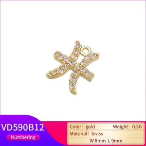 Vissen sterrenbeeld hanger van goud messing met witte zirkonia micro-inleg 8mm x 9mm