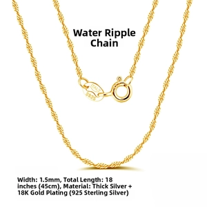 Detail of 1.5mm 18K gold plated S925 sterling silver water wave chain with Italy stamp