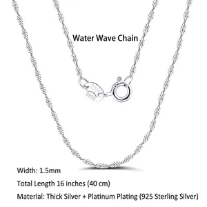 Detail view of 1.5mm S925 sterling silver water wave twisted chain with ITALY stamp
