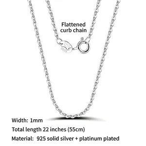 925 sterling silver plated white gold 1mm width cross chain necklace 55cm length