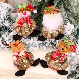 Christmas plush ornaments set featuring Santa Reindeer Snowman and Bear with golden bells