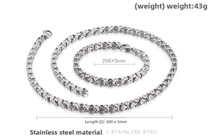 Detailed size parameters for stainless steel chain necklace and bracelet jewelry set